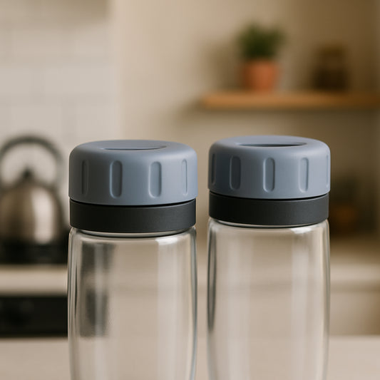 Acrylic Salt and Pepper Shaker Set, 2-Piece, Clear Glass with Grey Flip-Top Lids, 11 cm