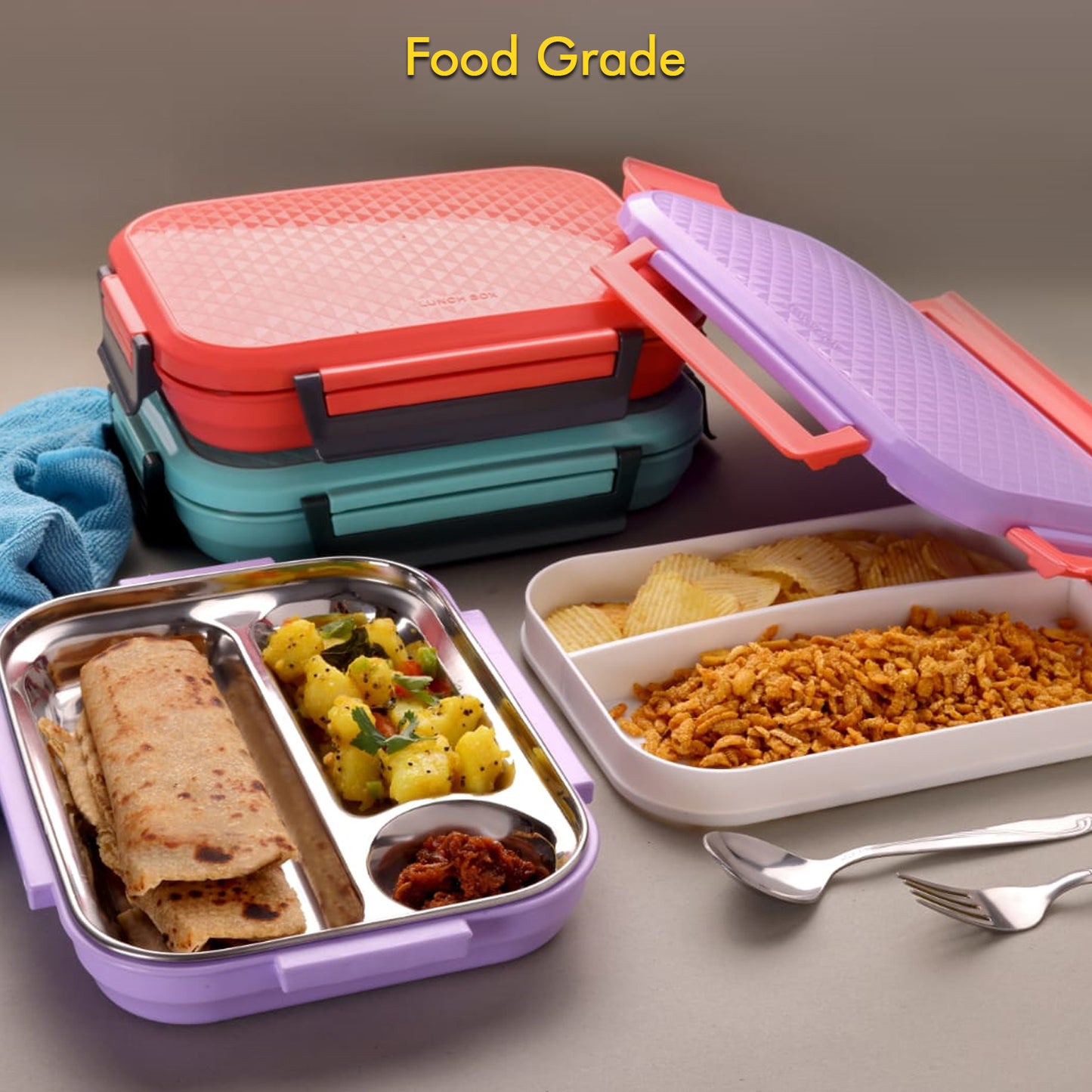 Leak-Proof Plastic Lunch Box with Steel Plate – Compact & Durable for Kids & Adults