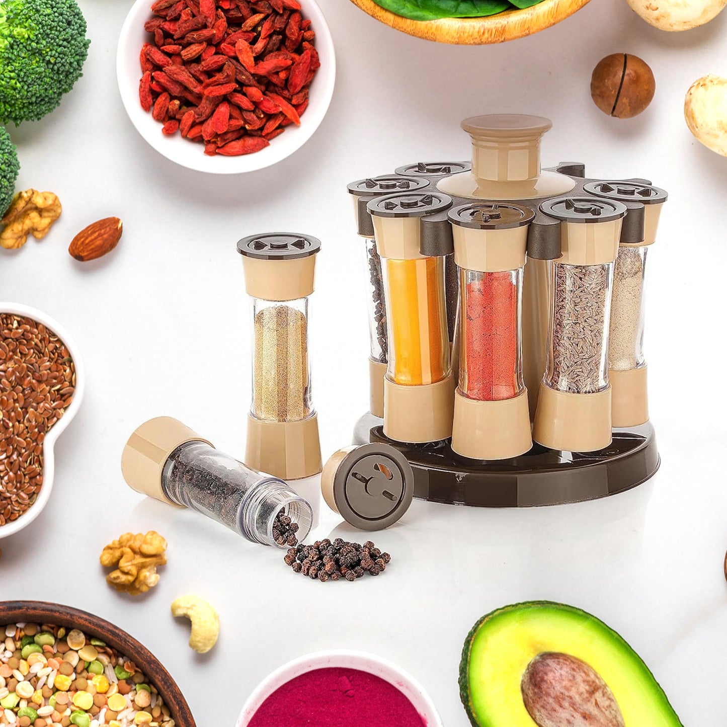 360° Revolving Spice Rack – 8-Piece Kitchen Condiment Set