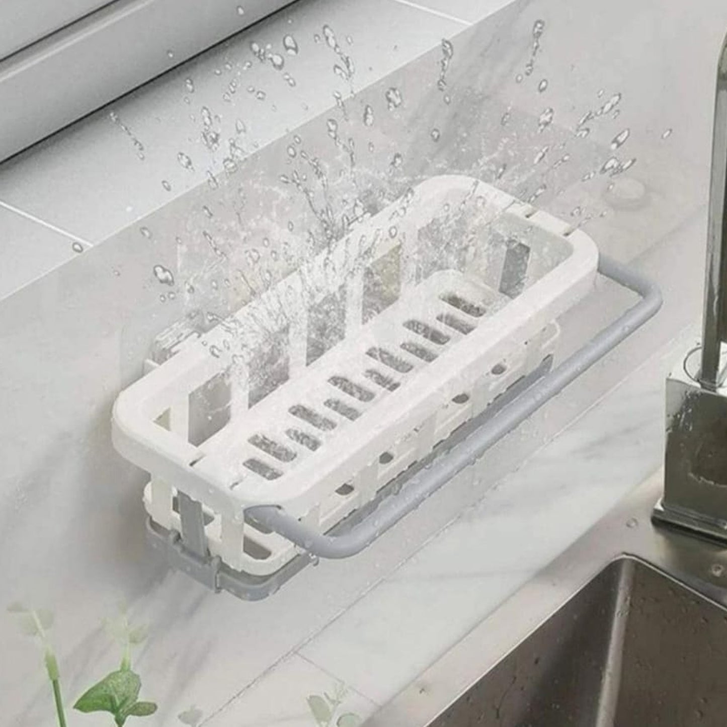 Kitchen Sink Caddy Organiser, Hanging Drain Rack with Adhesive Hook, 26 x 15 x 6 cm, White