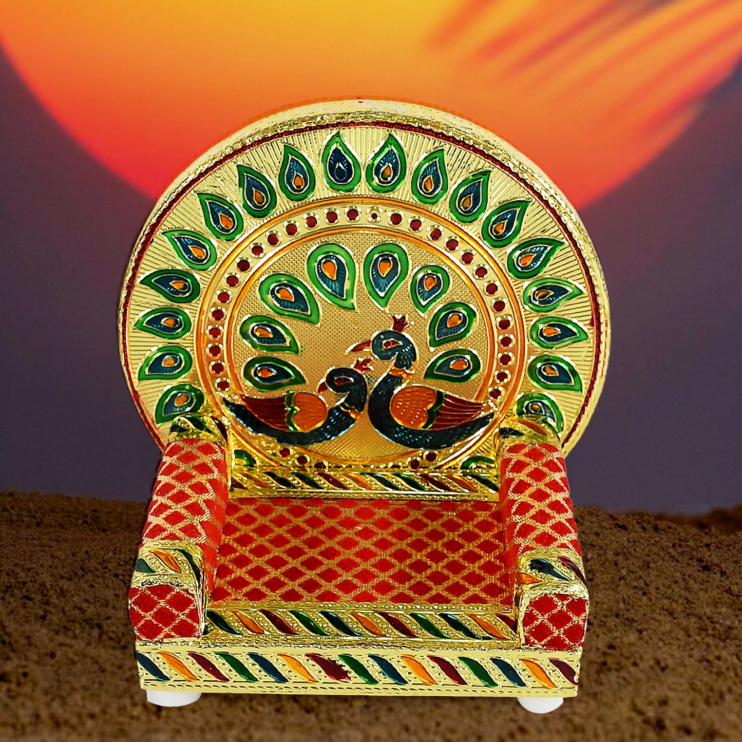 Meenakari Wooden Laddu Gopal Singhasan for Pooja Mandir | Handcrafted Decorative Krishna Sofa Asan | Premium Singhasan for Home, Office, Temple Decoration (2 Pc Set)