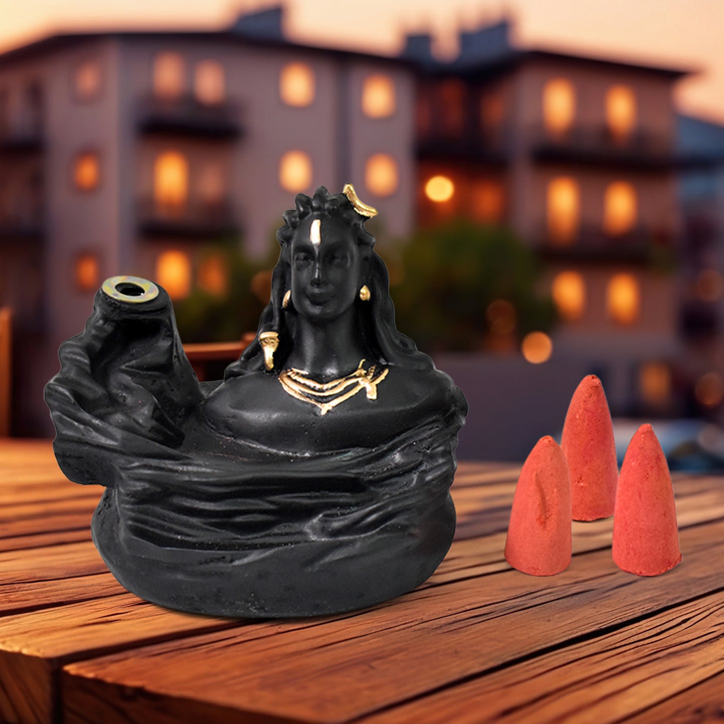 Lord Shiva Adiyogi Backflow Smoke Fountain Incense Holder with 8 Cones – Polyresin Statue for Home Decor, Meditation, Car Dashboard, and Gifting – Spiritual Idol Showpiece (1 Pc)