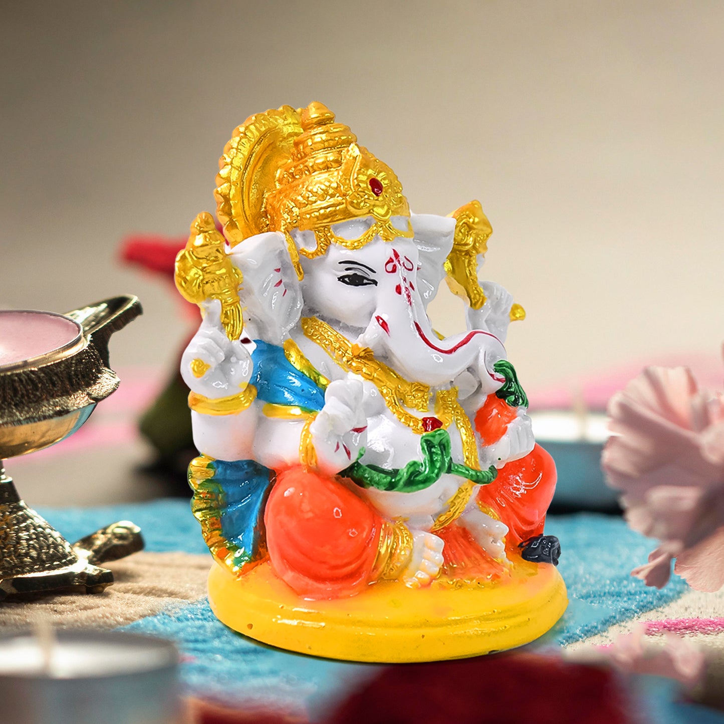 Lord Ganesha Idol / Ganpati Statue / Ganpati Bappa Showpiece for Home Decor, Car Dashboard & Gifting – Handcrafted Polyresin Figurine (1 Pc)
