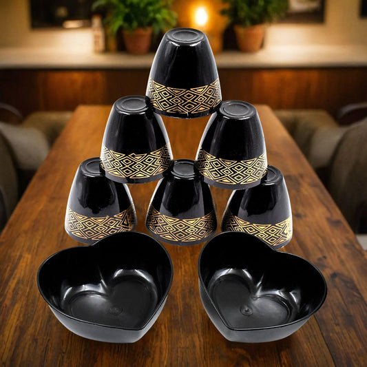 2 Bowl & 6 Glass Snack Set (8-Piece Set) – Elegant & Functional Serving Set