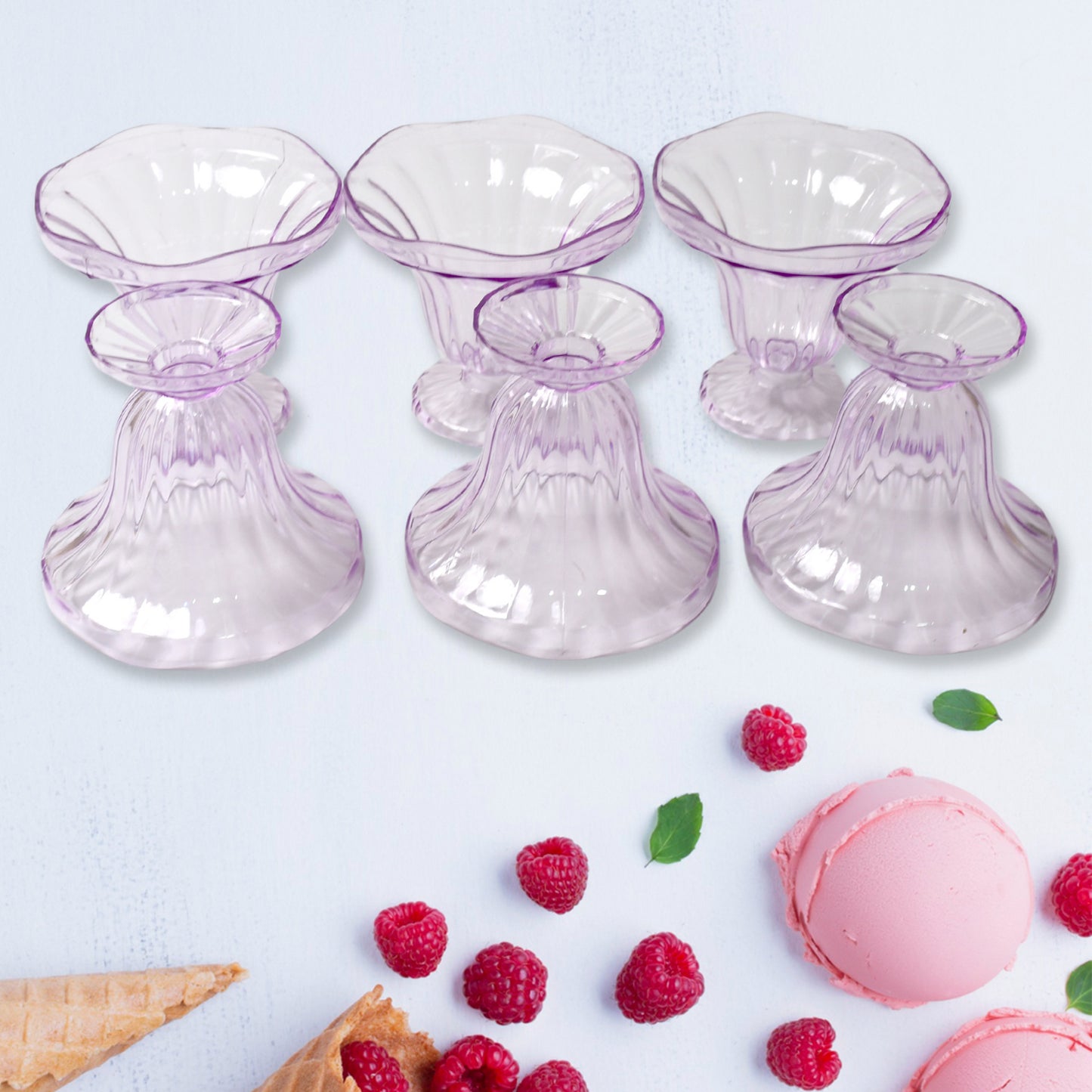 Crystal Plastic Ice-Cream Bowls Set of 6 | Elegant Dessert Cups for Sundaes, Snacks & More