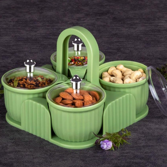 4-Piece Dry Fruit Storage Container Set with Carrier, Plastic Jars with Lids, 19 x 17 x 10 cm