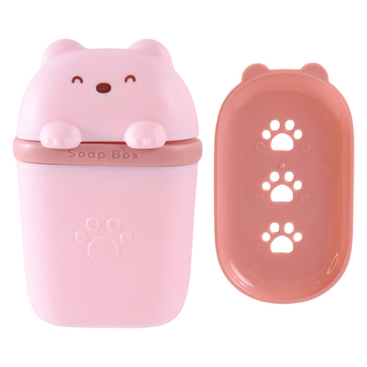 Cute Bear Shaped Soap Case with Draining Tray, Leak-Proof Travel Soap Box, 16 cm x 13 cm x 4 cm