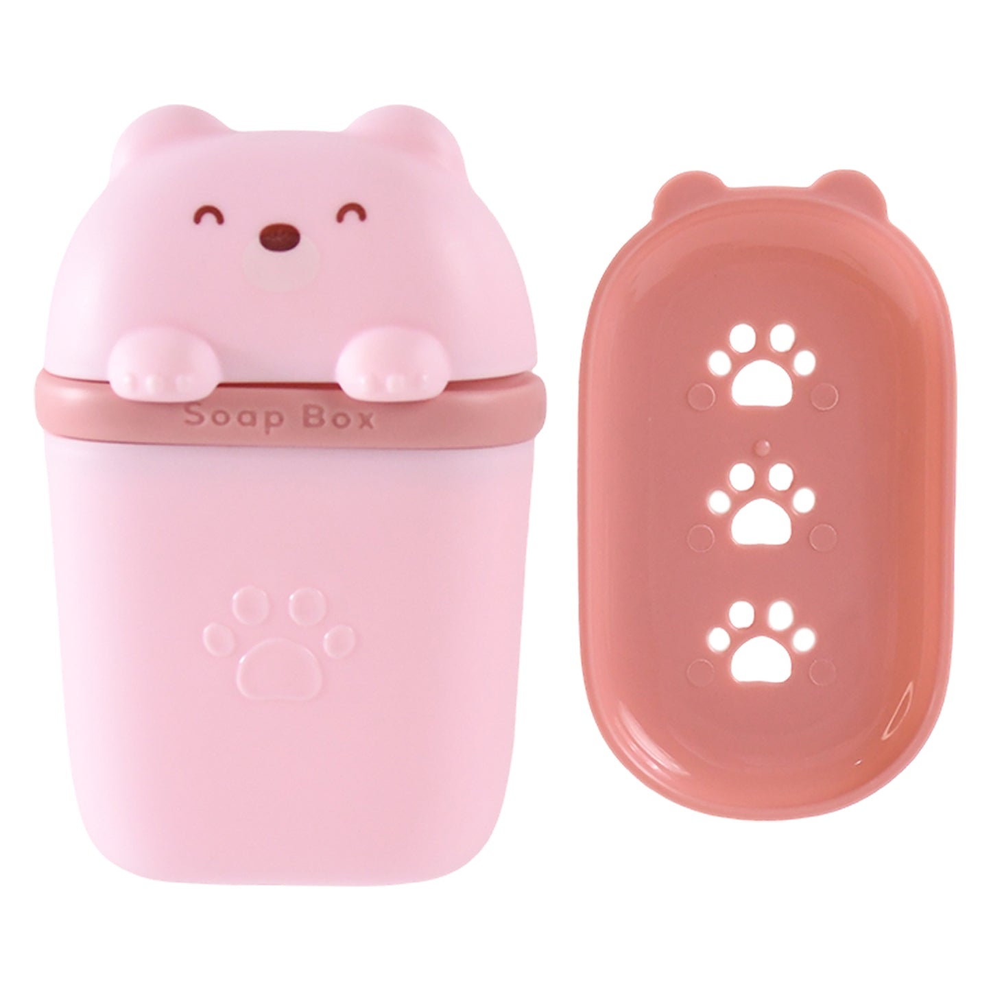 Cute Bear Shaped Soap Case with Draining Tray, Leak-Proof Travel Soap Box, 16 cm x 13 cm x 4 cm