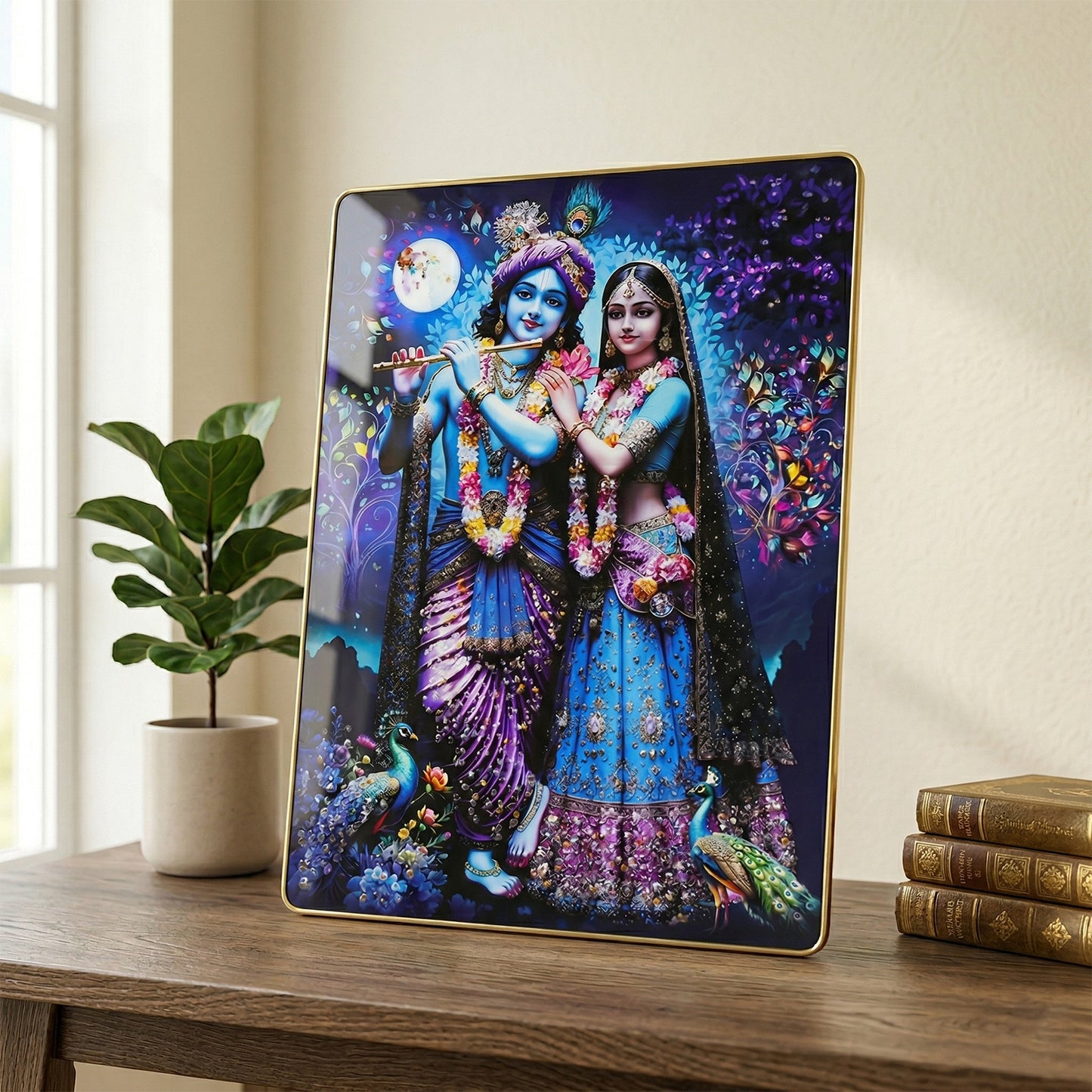Divine Radha Krishna Moonlight Artistic Wall Frame (1 Pc 60x45 Cm)