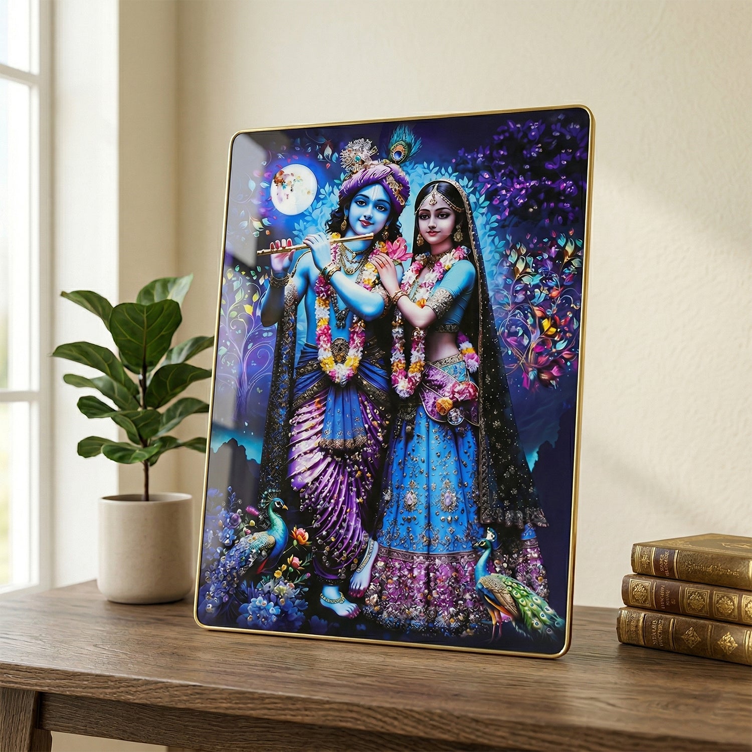 Divine Radha Krishna Moonlight Artistic Wall Frame (1 Pc 60x45 Cm)