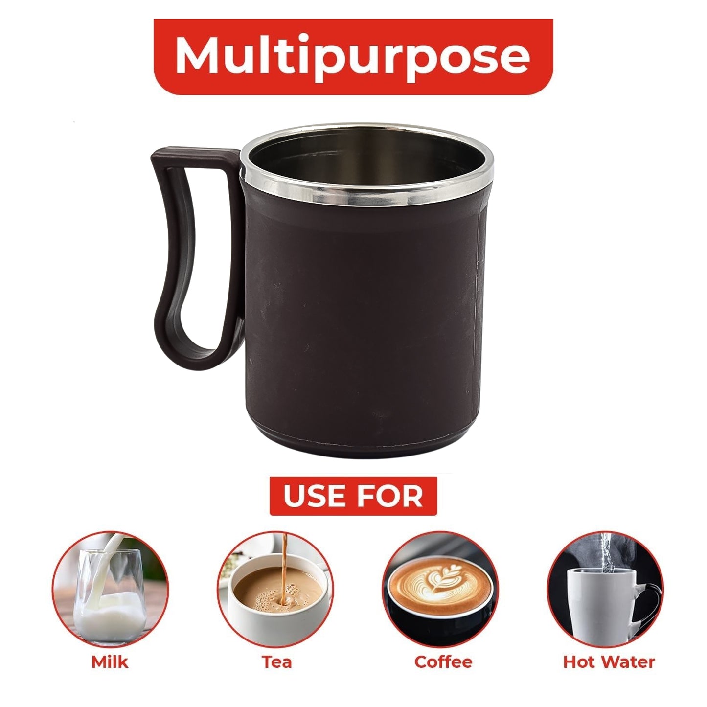 Insulated Coffee Mug, 200 ml, Stainless Steel with Plastic Cover, Double Wall