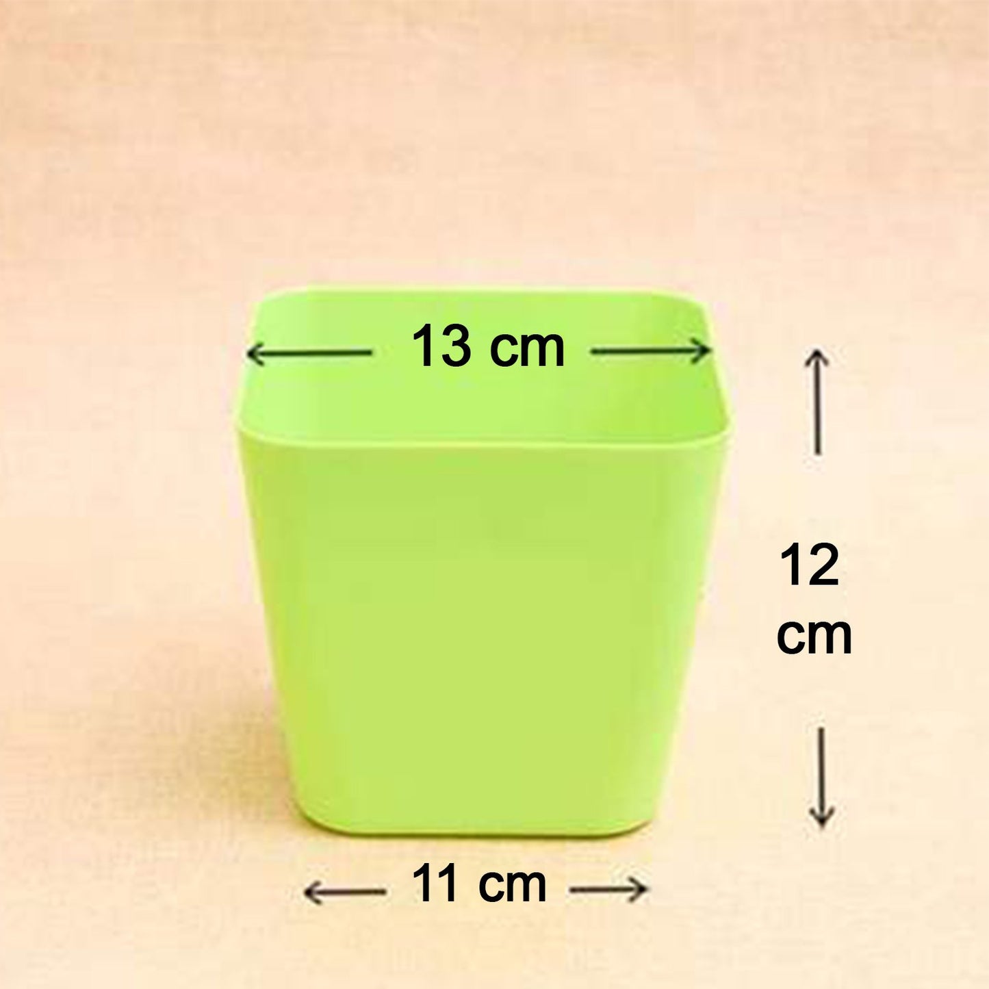 Square Plastic Flower Pot, 13x11x12 cm, Lime Green, Indoor Outdoor Planter with Drainage