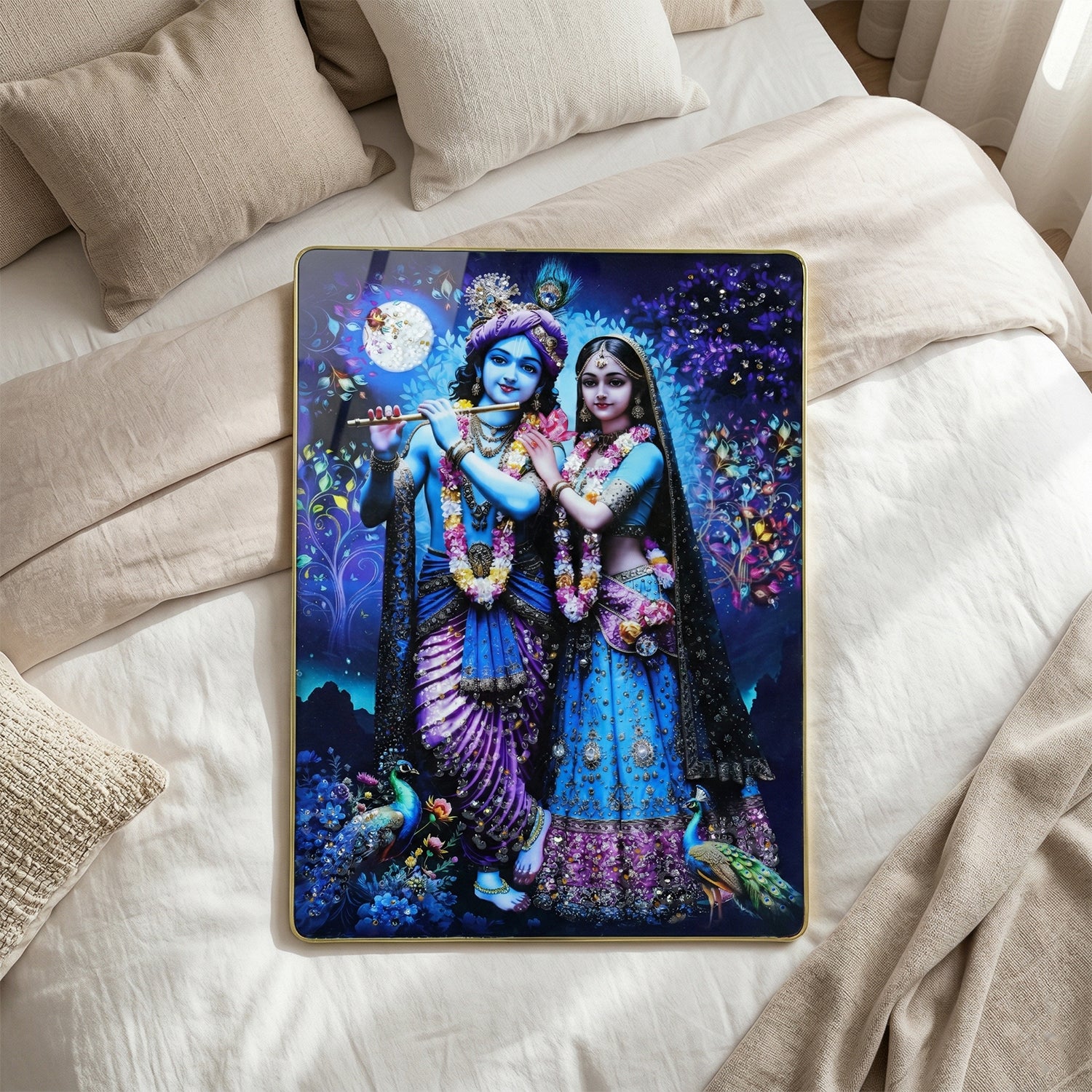 Divine Radha Krishna Moonlight Artistic Wall Frame (1 Pc 60x45 Cm)