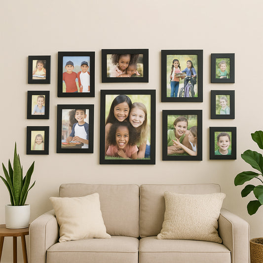 Photo Frame Set, 12 Pieces, Black Gallery Wall Collection, Multiple Sizes, Wall Mountable