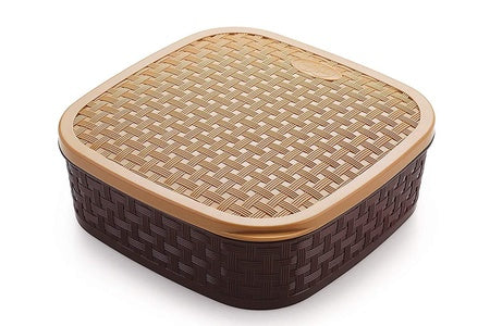 Masala Rangoli Box Dabba – 7-Compartment Spice Organizer | BPA-Free Virgin Plastic | Dual-Color Woven Design