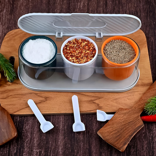 Home Kitchen 3 Grid Seasoning Spice Box Kit with Spoon