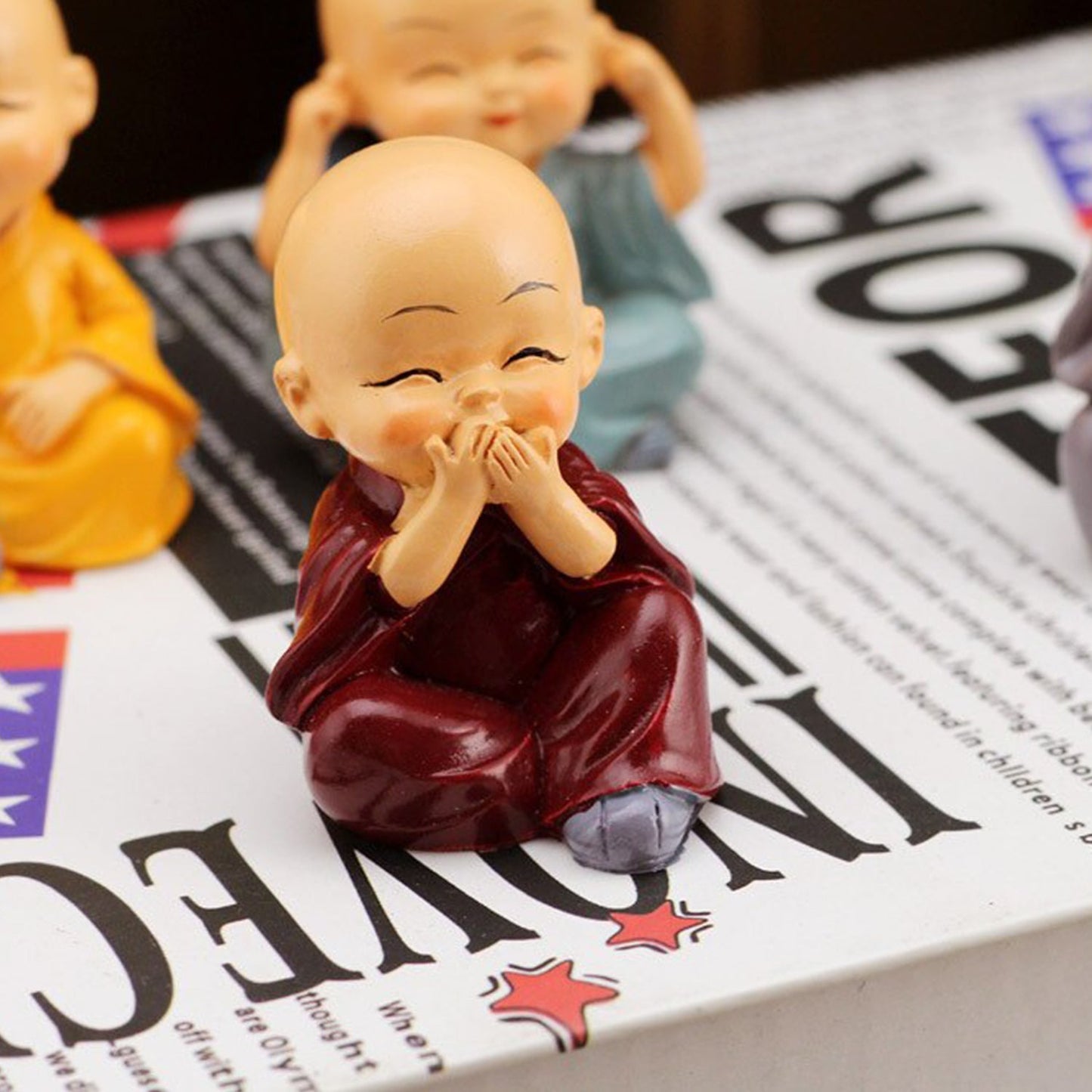 Decorative Baby Buddha Figurines Set, 4 Pieces, Multi-Coloured, 5 cm Height, Home and Office Decor