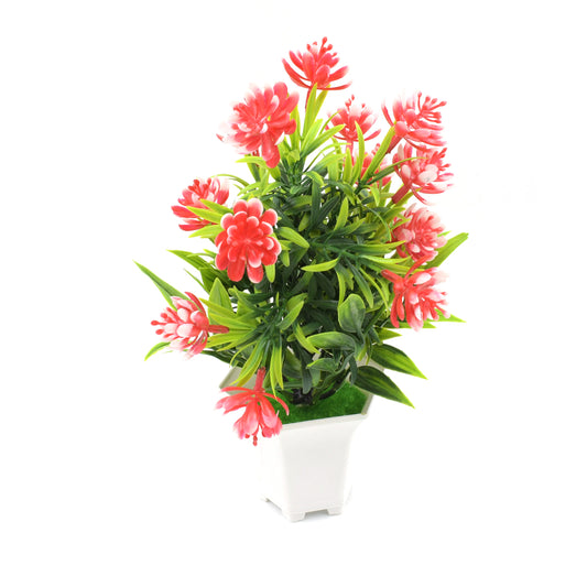 Artificial Flower Plant with Decorative Pot, 26 cm x 20 cm x 10 cm, Pink Blooms for Home Office Table Decor