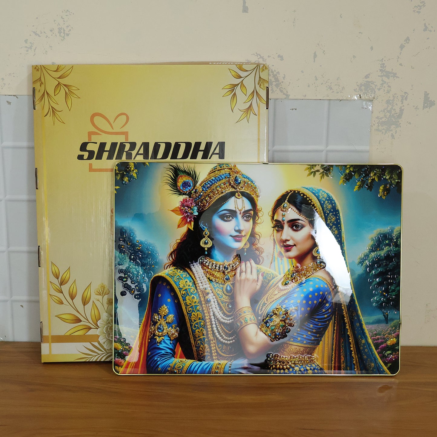 Elegant Radha Krishna Artistic Wall Frame (1 Pc 60x45 Cm)
