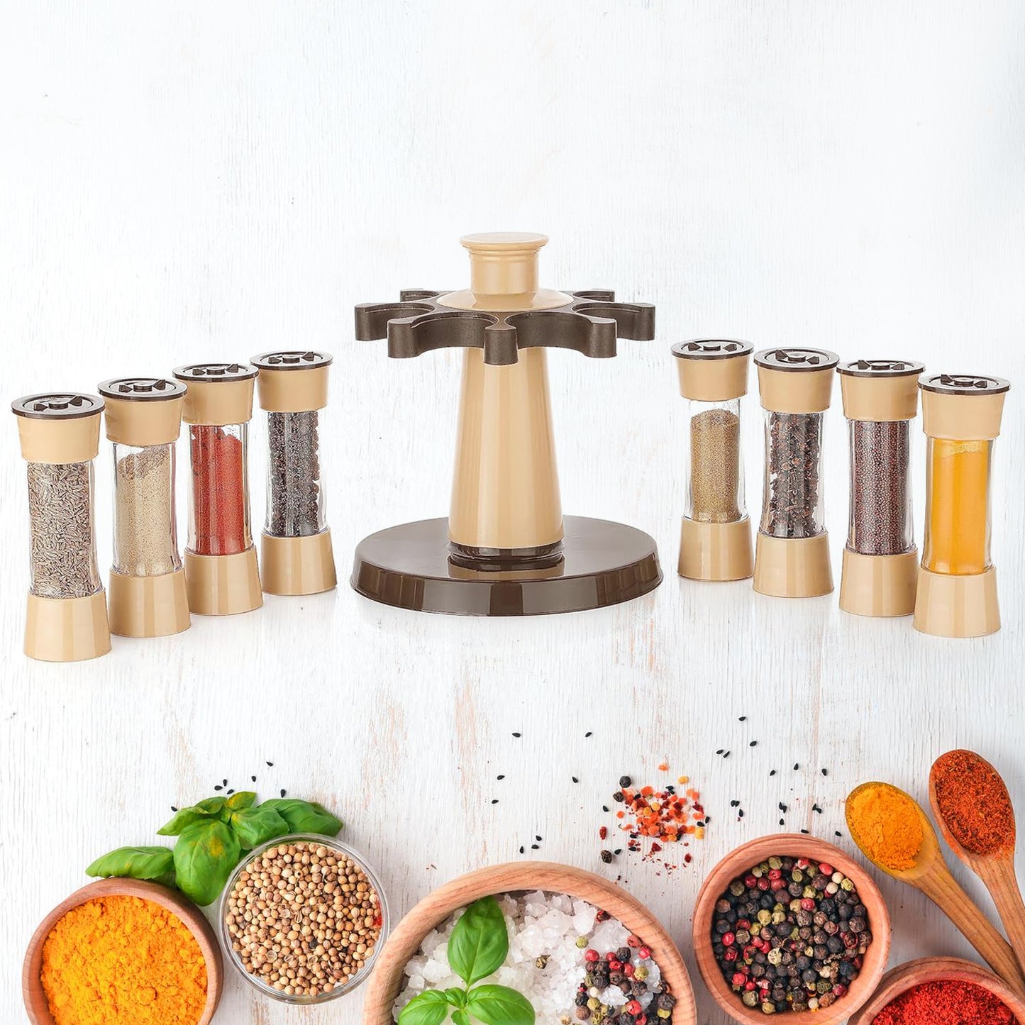 360° Revolving Spice Rack – 8-Piece Kitchen Condiment Set