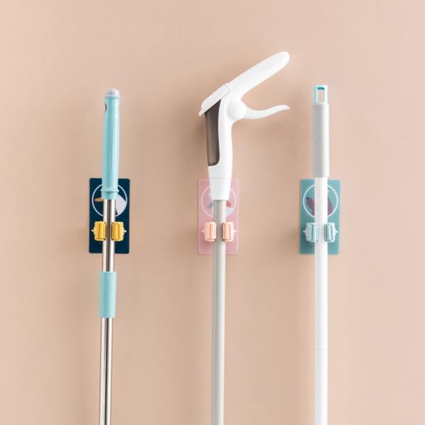 Self-Adhesive Mop and Broom Holder with Cartoon Design, 13 cm x 7 cm, Waterproof Wall Mount