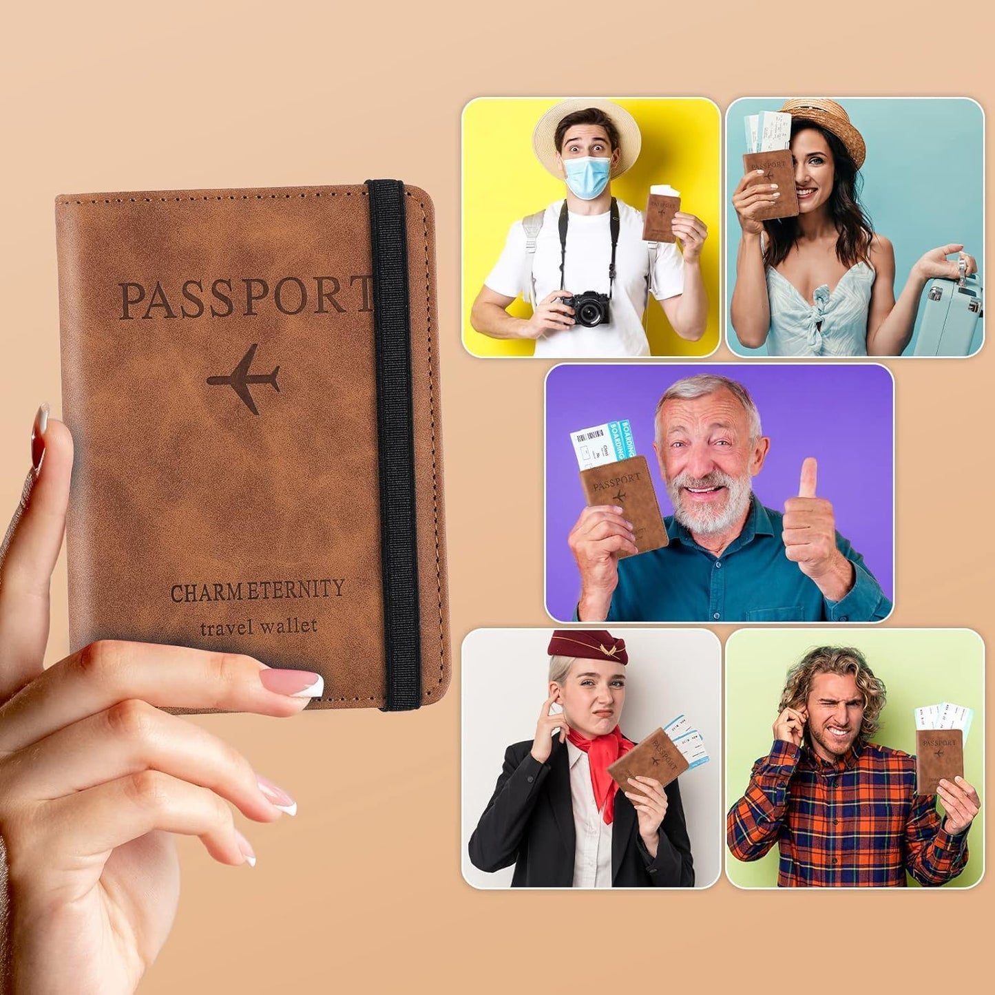 PU Leather Passport Holder Cover | RFID Blocking Travel Wallet Case Organizer for Indian Passport, Cards & Boarding Pass | Compact & Waterproof Travel Accessory (15×11 cm)