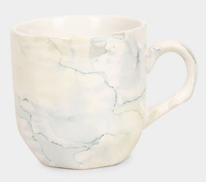 Stoneware Ceramic Mug Set, 120 ml, White with Subtle Marble Texture, Marble Pattern, for Coffee, Tea and Espresso, Set of 6