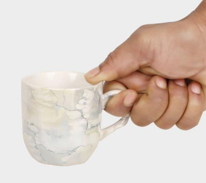 Stoneware Ceramic Mug Set, 120 ml, White with Subtle Marble Texture, Marble Pattern, for Coffee, Tea and Espresso, Set of 6