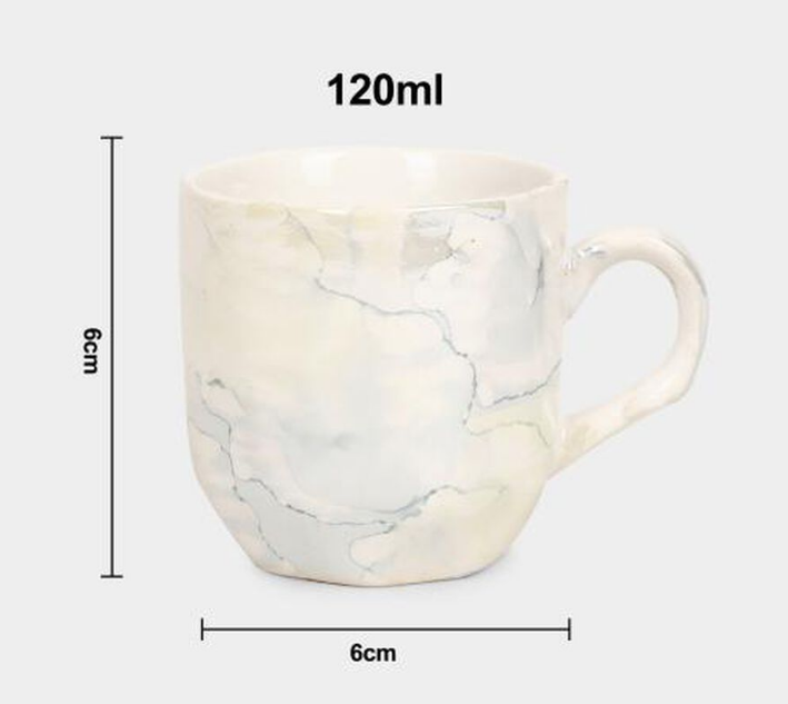 Stoneware Ceramic Mug Set, 120 ml, White with Subtle Marble Texture, Marble Pattern, for Coffee, Tea and Espresso, Set of 6