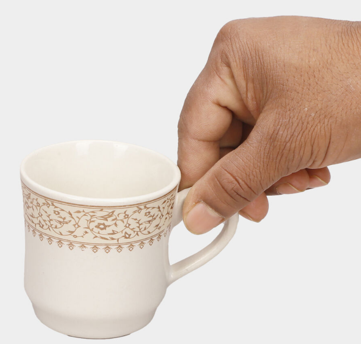 Elegant 120ml White Stoneware Tea Coffee Cup Set of 6 with Floral Pattern, Small Ceramic Style Cups for Tea, Coffee, Espresso, Milk & Beverages, Elegant Kitchen & Tableware