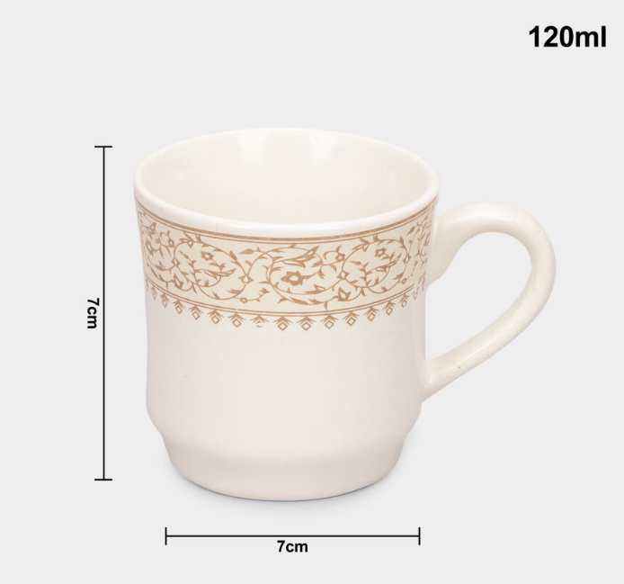 Elegant 120ml White Stoneware Tea Coffee Cup Set of 6 with Floral Pattern, Small Ceramic Style Cups for Tea, Coffee, Espresso, Milk & Beverages, Elegant Kitchen & Tableware