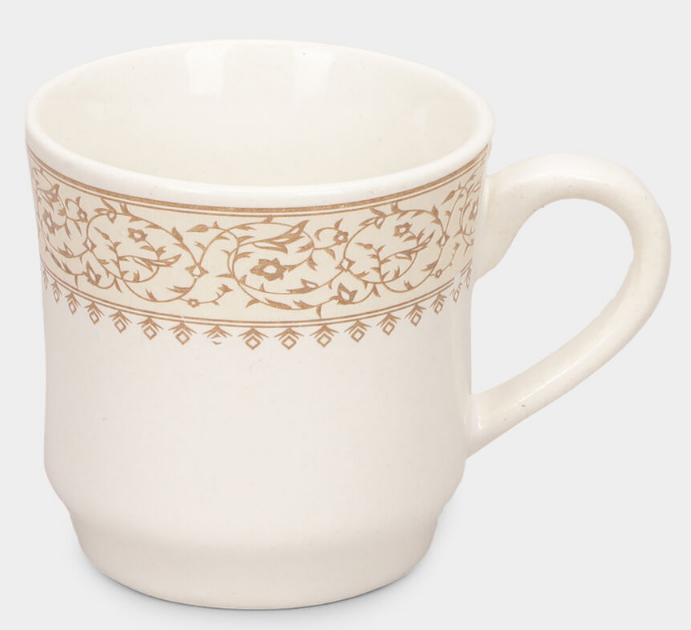 Elegant 120ml White Stoneware Tea Coffee Cup Set of 6 with Floral Pattern, Small Ceramic Style Cups for Tea, Coffee, Espresso, Milk & Beverages, Elegant Kitchen & Tableware
