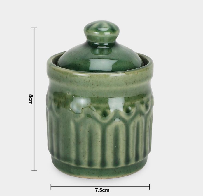Elegant Ceramic Multi-Purpose Storage Jar Set of 3, Dark Green Stoneware Kitchen Storage Containers with Lids, Decorative Jars for Spices, Dry Fruits, Sugar, Tea, Coffee & Pantry Organization