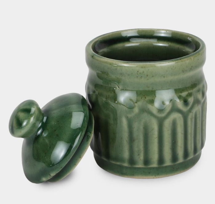 Elegant Ceramic Multi-Purpose Storage Jar Set of 3, Dark Green Stoneware Kitchen Storage Containers with Lids, Decorative Jars for Spices, Dry Fruits, Sugar, Tea, Coffee & Pantry Organization