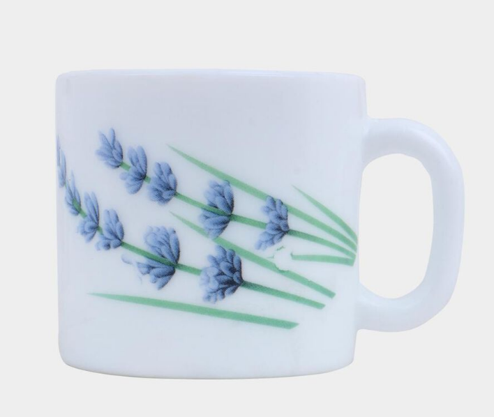 Elegant 180ml Opalware Cup Set of 6, White Floral Printed Tea Coffee Cups with Comfortable Handles, Lightweight Beverage Cups for Home, Kitchen, Office, Dining & Gifting