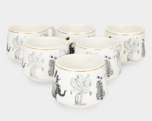 200ml Bone China Mug, White Printed Tea Coffee Cup with Wildlife & Jungle Design, Elegant Beverage Mug with Handle for Home, Office, Kitchen, Dining & Gifting