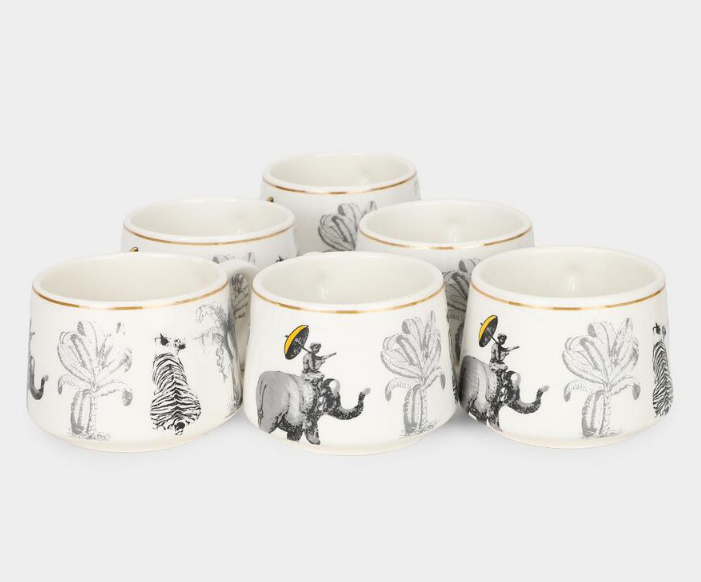 200ml Bone China Mug, White Printed Tea Coffee Cup with Wildlife & Jungle Design, Elegant Beverage Mug with Handle for Home, Office, Kitchen, Dining & Gifting