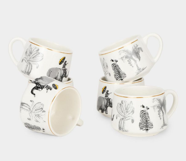 200ml Bone China Mug, White Printed Tea Coffee Cup with Wildlife & Jungle Design, Elegant Beverage Mug with Handle for Home, Office, Kitchen, Dining & Gifting