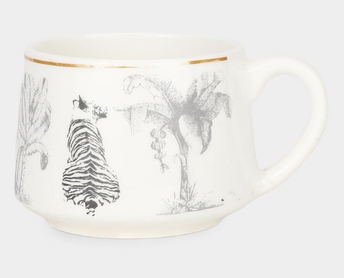 200ml Bone China Mug, White Printed Tea Coffee Cup with Wildlife & Jungle Design, Elegant Beverage Mug with Handle for Home, Office, Kitchen, Dining & Gifting