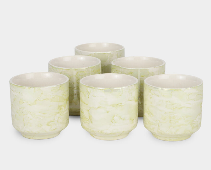 120ml Bone China Mug Set of 6, Multicolour Marble Pattern Tea Coffee Cups with Handles, Elegant Small Beverage Mugs for Home, Kitchen, Office, Dining & Gifting