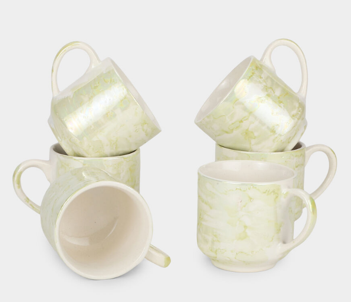 120ml Bone China Mug Set of 6, Multicolour Marble Pattern Tea Coffee Cups with Handles, Elegant Small Beverage Mugs for Home, Kitchen, Office, Dining & Gifting