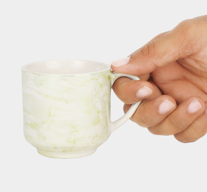 120ml Bone China Mug Set of 6, Multicolour Marble Pattern Tea Coffee Cups with Handles, Elegant Small Beverage Mugs for Home, Kitchen, Office, Dining & Gifting