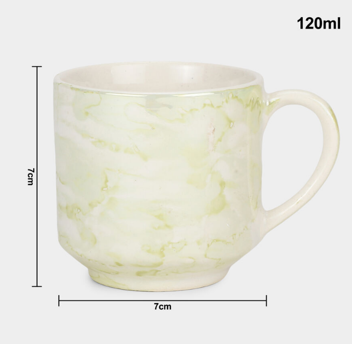 120ml Bone China Mug Set of 6, Multicolour Marble Pattern Tea Coffee Cups with Handles, Elegant Small Beverage Mugs for Home, Kitchen, Office, Dining & Gifting