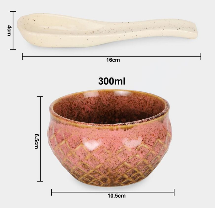 300ml Stoneware Bowl Set of 6 with Spoons, Multicolour Ceramic Snack & Dessert Bowls, Decorative Serving Bowls for Dry Fruits, Ice Cream, Dips, Snacks, Kitchen & Gifting