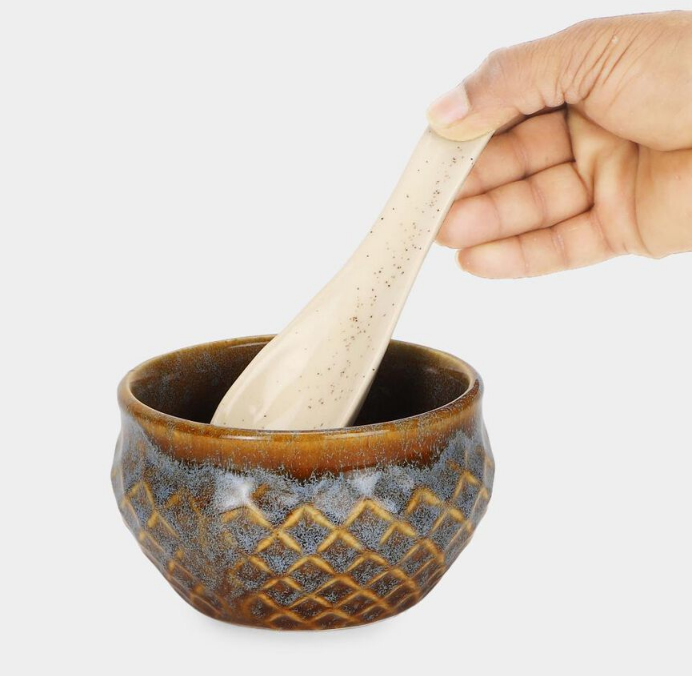 300ml Stoneware Bowl Set of 6 with Spoons, Multicolour Ceramic Snack & Dessert Bowls, Decorative Serving Bowls for Dry Fruits, Ice Cream, Dips, Snacks, Kitchen & Gifting