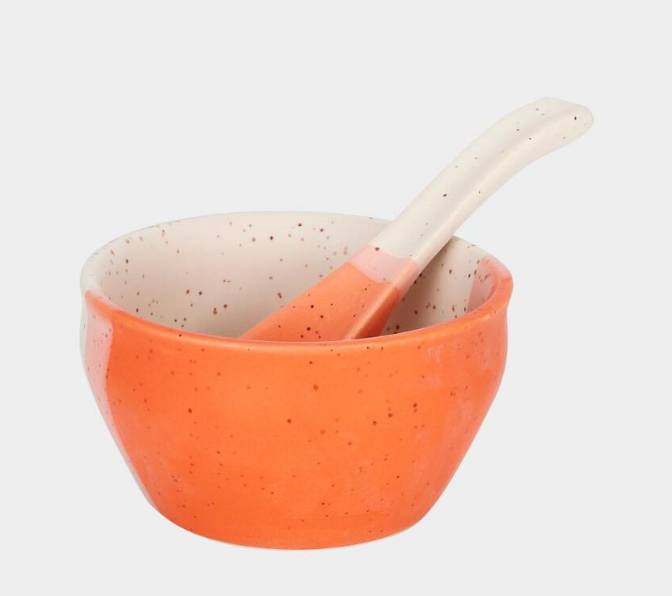 300ml Stoneware Bowl Set of 6 with Matching Spoons, Multicolour Speckled Snack Dessert Bowls, Decorative Serving Bowls for Dry Fruits, Ice Cream, Dips, Sauces, Kitchen & Gifting