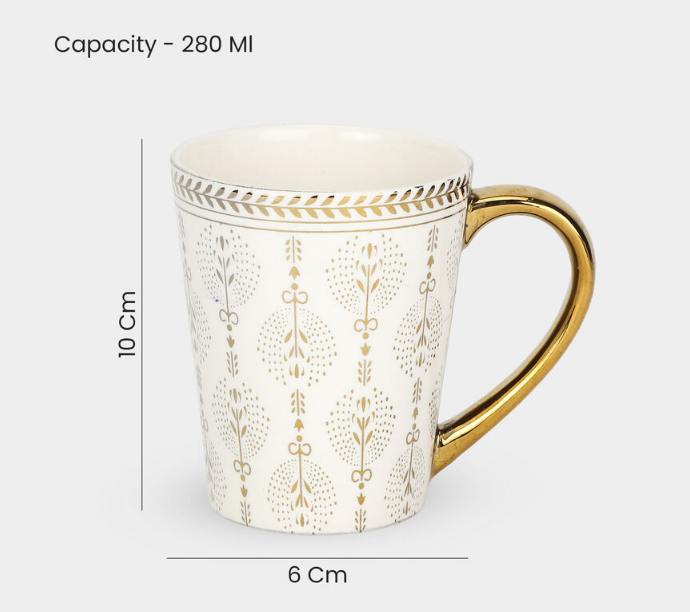 280ml Luxury Gold-Plated Ceramic Coffee Mug Set of 2 – Elegant Designer Cups with Golden Handle & Rim