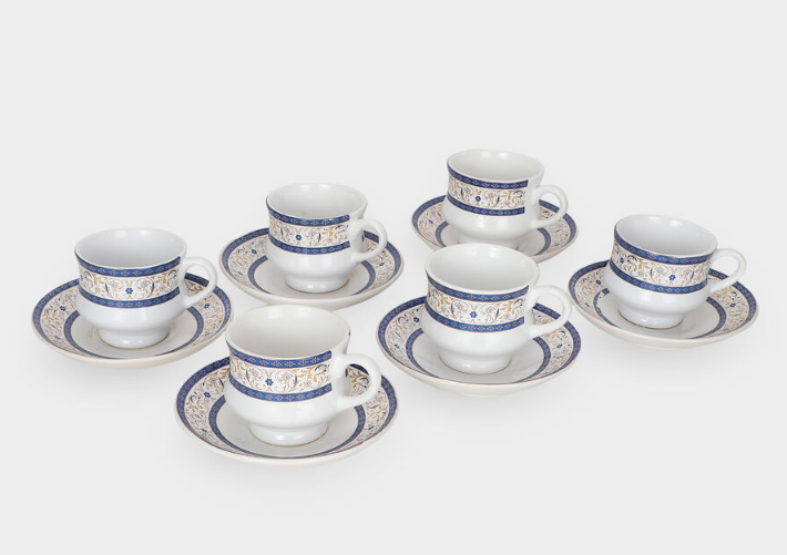 140ml Bio China Cup & Saucer Set of 6 – White Floral Designer Tea Set