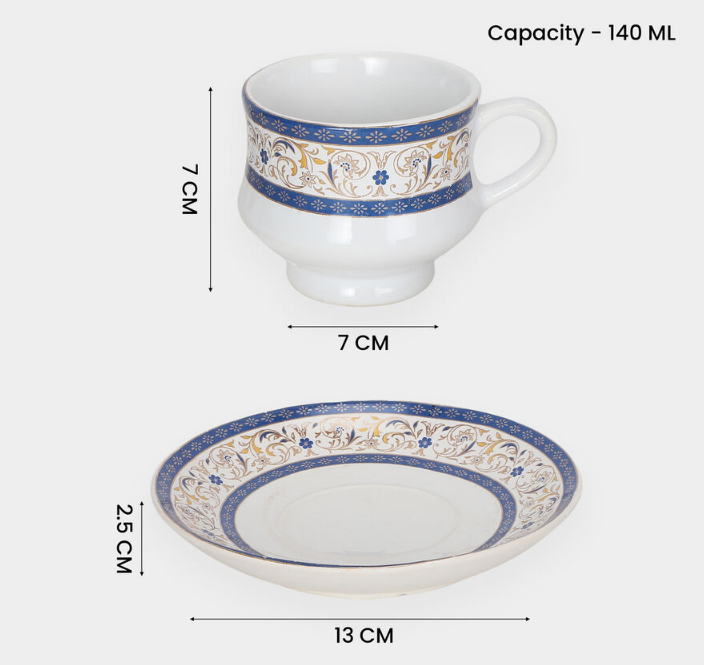 140ml Bio China Cup & Saucer Set of 6 – White Floral Designer Tea Set