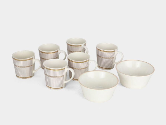 White Bio China Tea Cup & Bowl Set with Floral Pattern | Elegant 180ml Cups and 300ml Bowls | Premium Tea Serving Set for Home, Kitchen, Office & Gifting